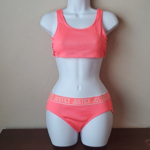 Justice Other - NWOT Justice neon orange 2 piece girls swim suit sz 16  🌛